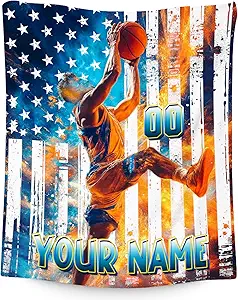Basketball Blanket for Boys, Custom Kids Blankets, Personalized Gifts with Name, Sports Theme Throw, Soft Fleece Throw for Team Player, 40"x50"