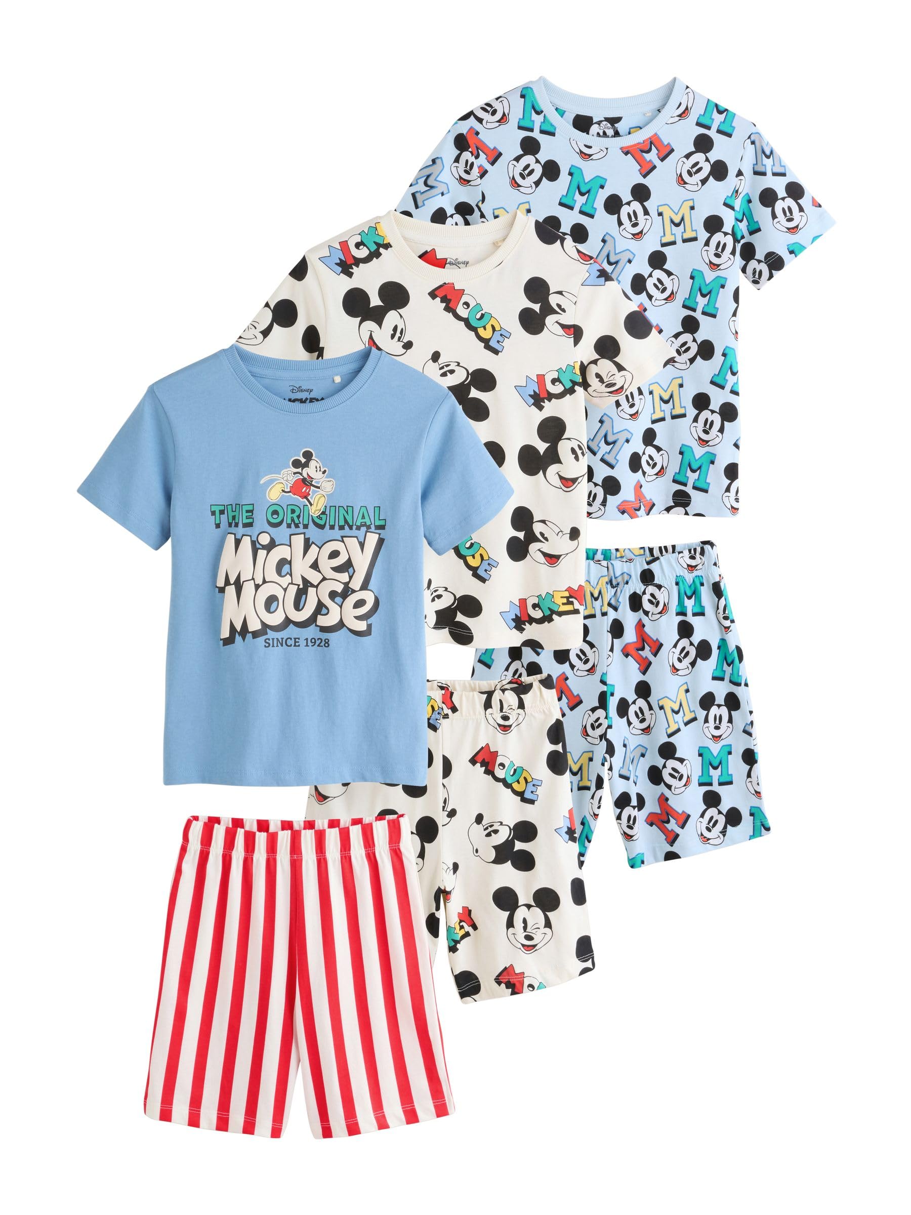 NEXT Jungen 3er-Pack Kurze Schlafanzüge, Mickey Mouse