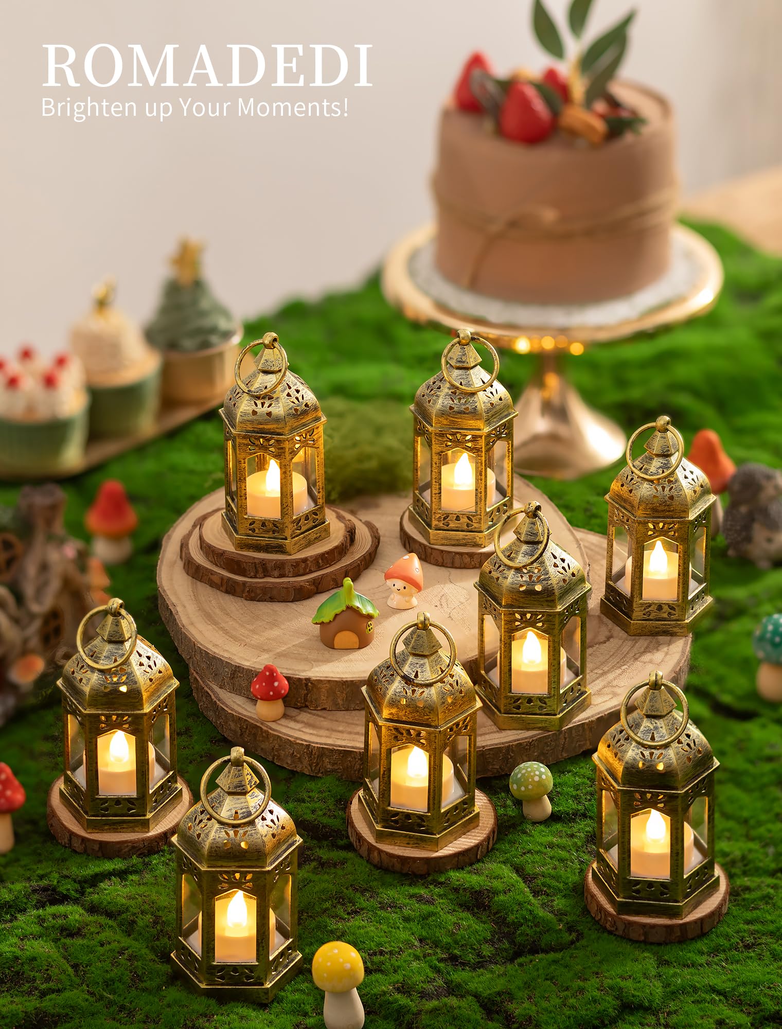 LED Mini Laternen mit Fernbedienung Timer 2/4/6/8H 10er Set Gold Vintage Kerzenlaterne ABS Glas mit flackernde Kerzen für Hochzeit Tischdeko Ramadan Weihnachten Outdoor Balkon