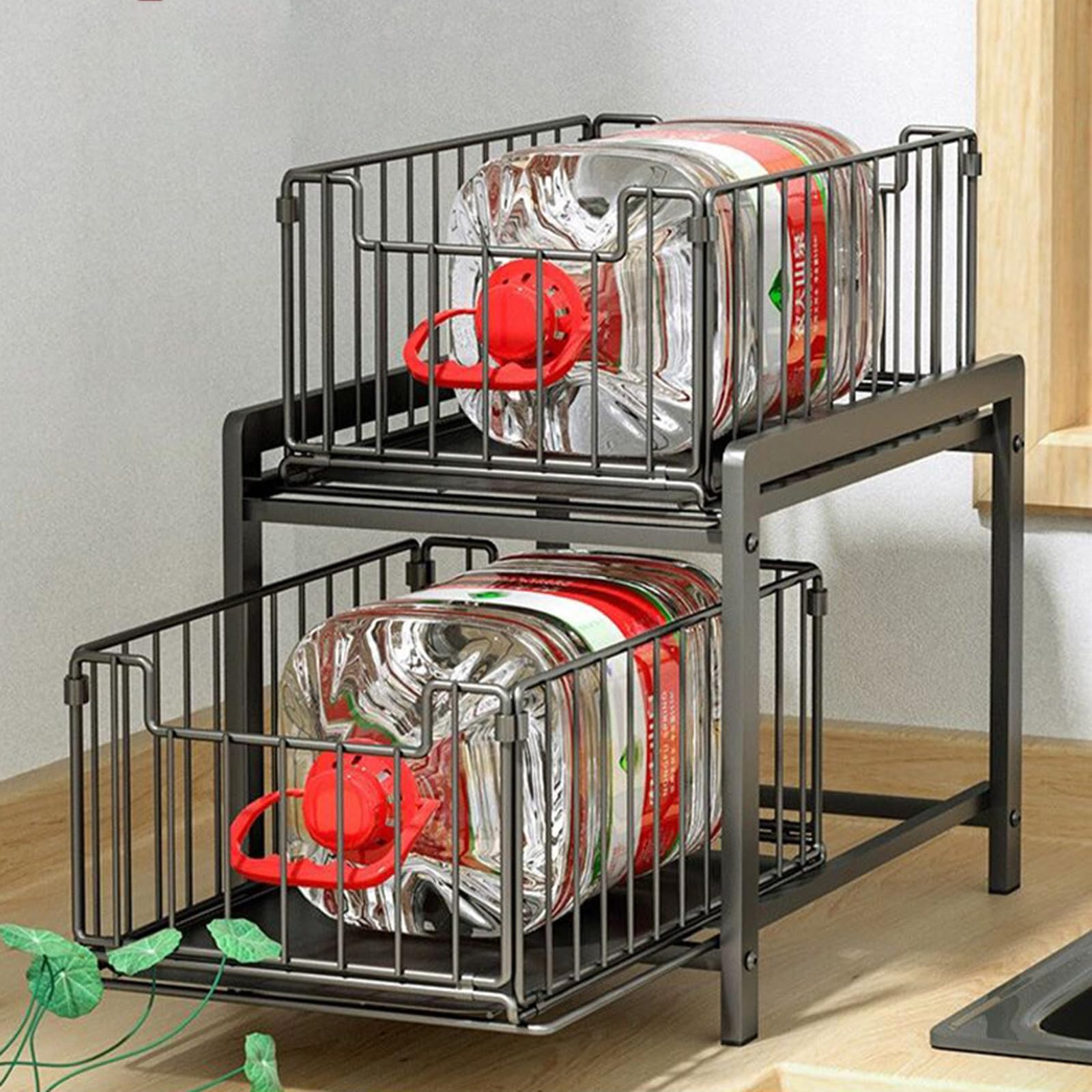 Zstar 2-poziomowy organizer pod szafkę pod umywalkę, stal węglowa, organizer kuchenny z 2 szufladami, szafka pod zlewozmywak, wysuwany regał na przyprawy, 26 szer. x 37 gł. x 38,5 wys. cm