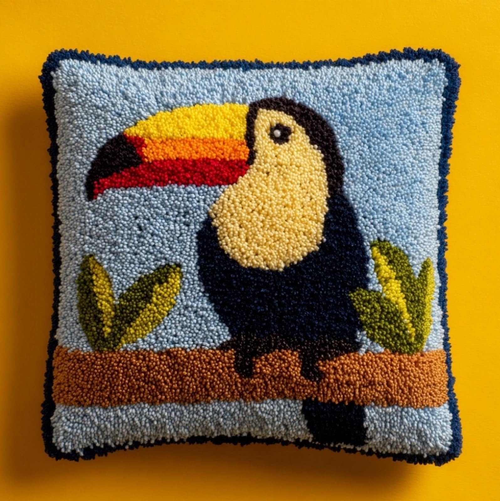 WallustrioaW 43x43cm Latch Hook Pillow Cover Kit,Woodpecker