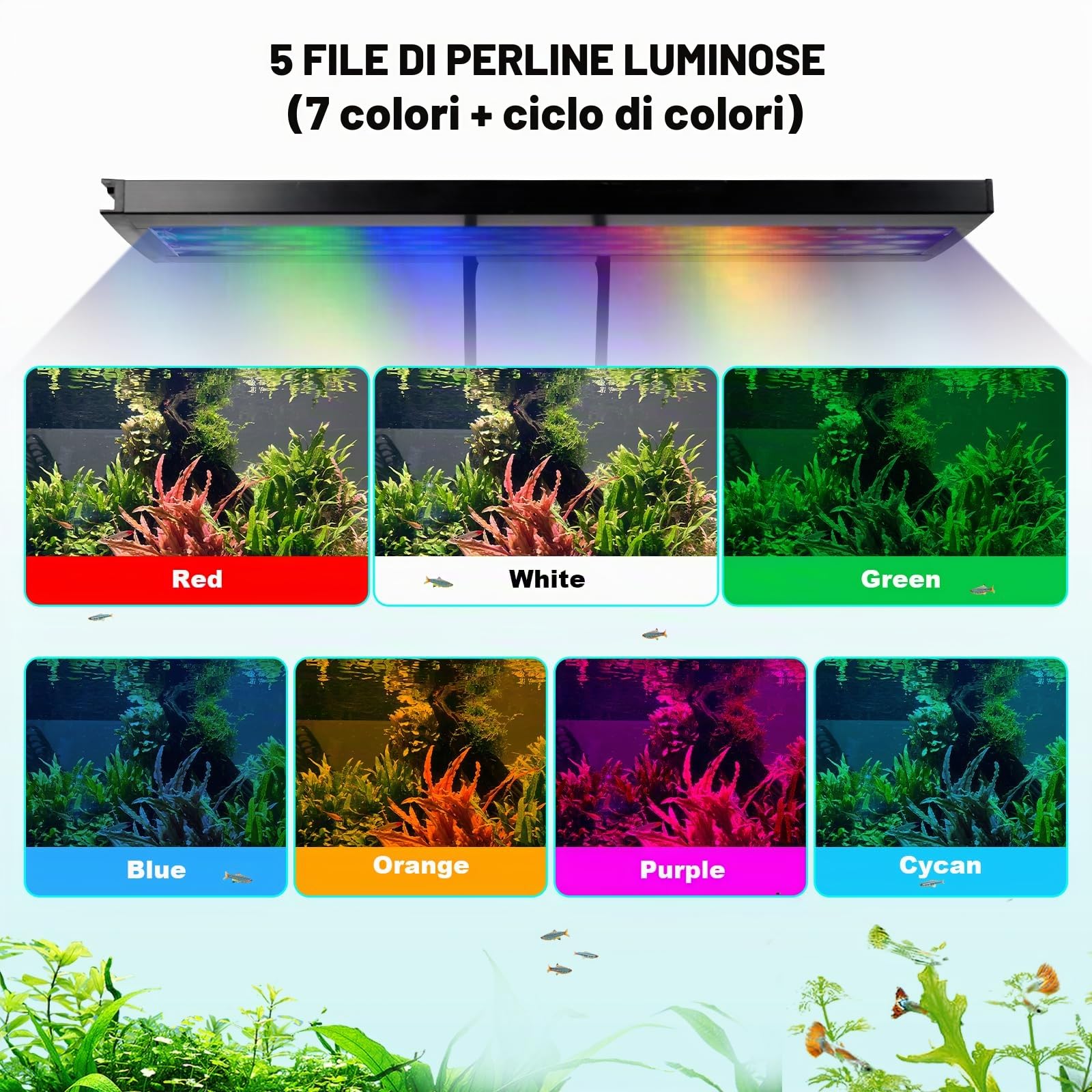 hygger Lampada Acquario Clip on Illuminazione LED con Timer, 12W Luce Regolabile per Piante d'acquario con 7 Colori,Modalità Multiple Tempo e Luminosità Regolabili