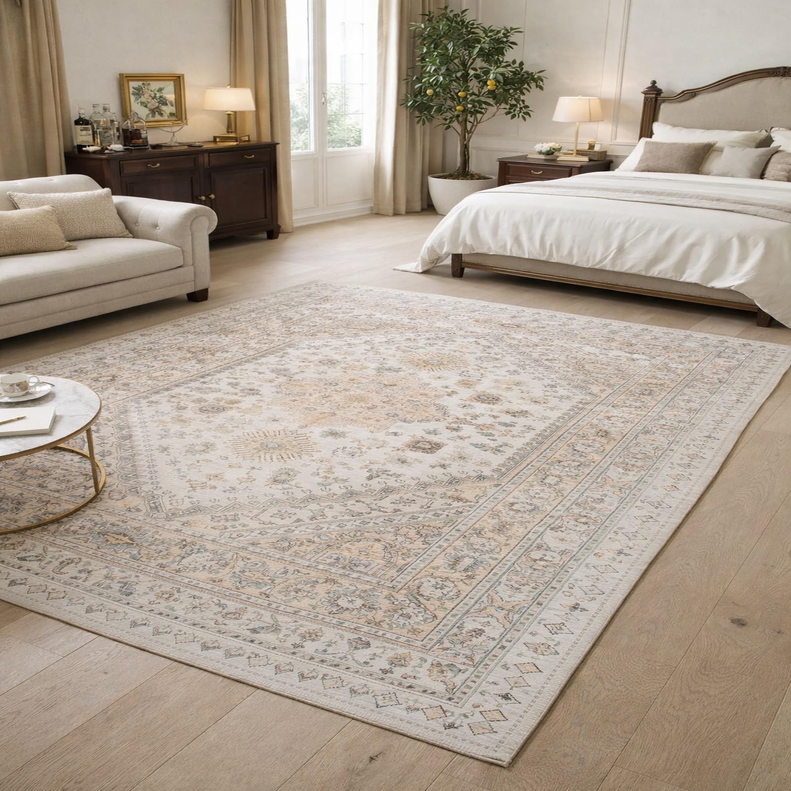 Alfombra dormitorio beige lavable 170x240 pasillo comedor transitable
