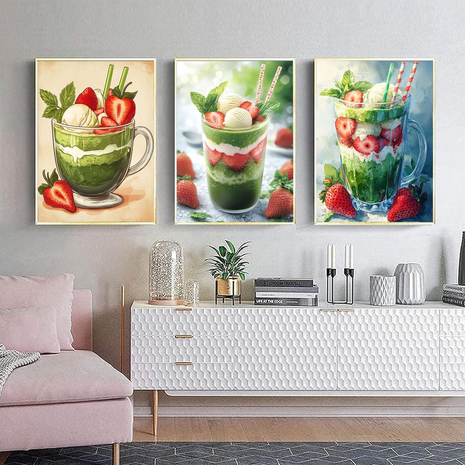Generico Cnyaunfi 3 Pezzi Frutta Pittura Diamante Fai-Da-Te, 5D Verde Diamond Painting Kit Completo per Hobby Creativi Adulti, Per La Decorazione Della Parete Di Casa 70x90cm YF-3041