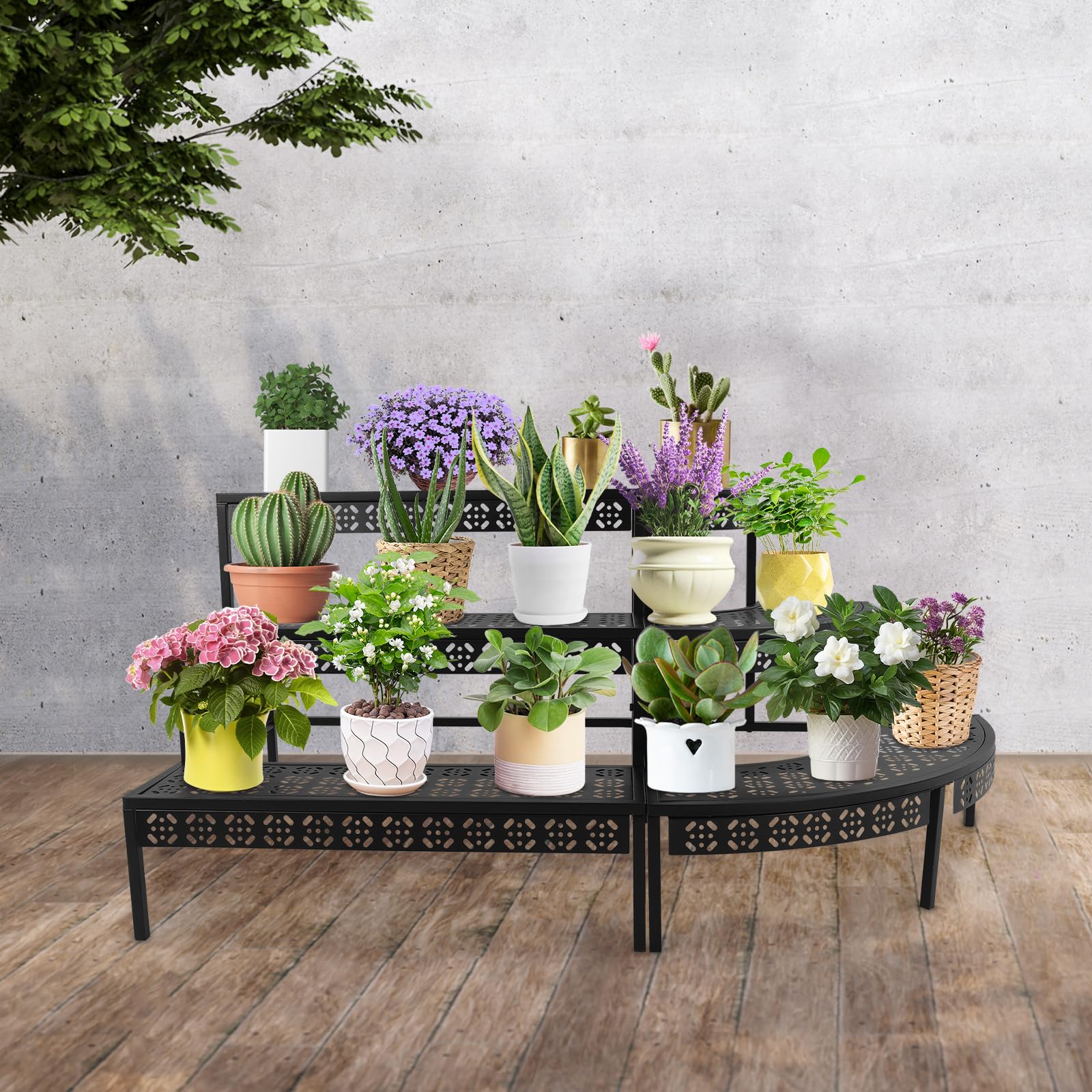 Pflanzenständer, 3 Etagen Blumenständer Innen, Blumentopfständer Metall, Pflanzentreppe Blumentreppe, Pflanzenregal Outdoorfür Terrasse Garten Balkon Wohnzimmer