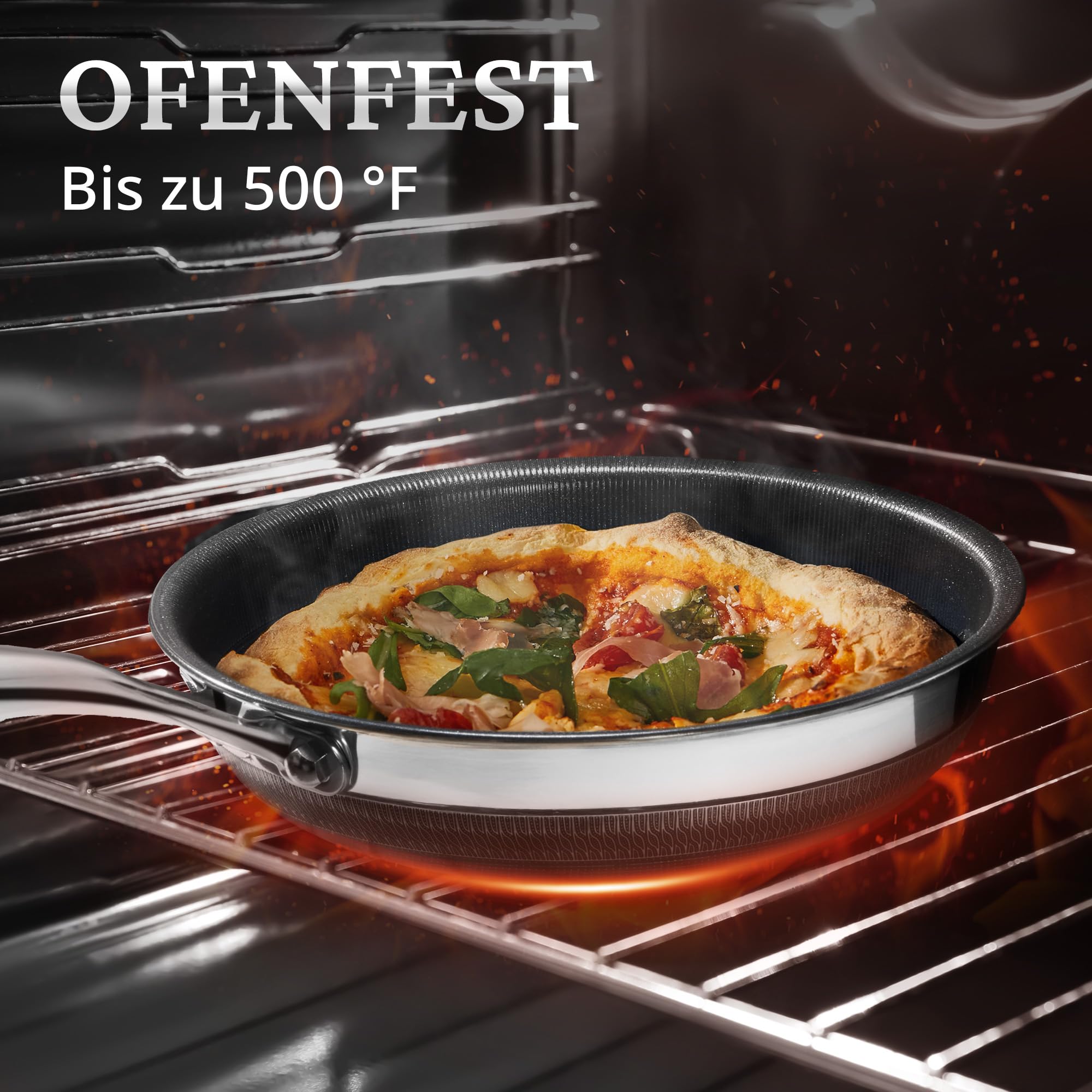 KOKHUB Edelstahlpfanne 28cm mit Titan-Keramik Beschichtung, 100% PTFE & PFAS-frei, Kratzfeste Bratpfanne Induktion, 3-Schicht Antihaftpfanne für alle Herdarten, Backofengeeignet