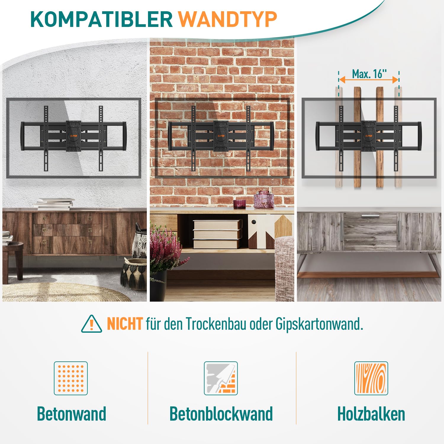 ELIVED Support Mural Certifié UL Pour La Plupart Des Téléviseurs à écran Plat LED LCD De 14 à 42 Pouces, Rotation D'extension, Support De Montage TV VESA Max 200 X 200 Mm