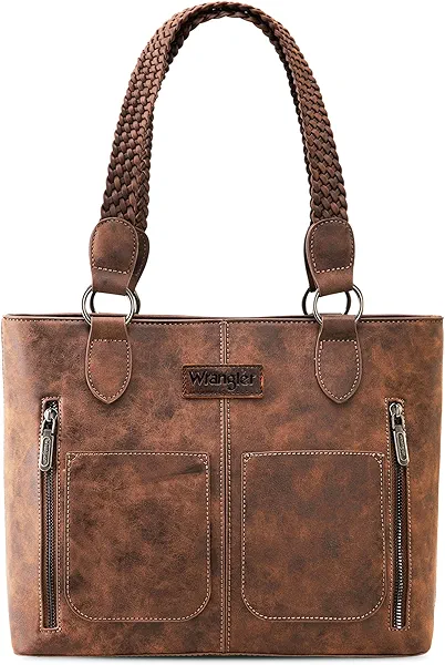 Wrangler Tote Bag for Women Multi Pockets shoulder bag western purse Medium leather like Handbags with Woven Top-Handle WG78-G8317CF