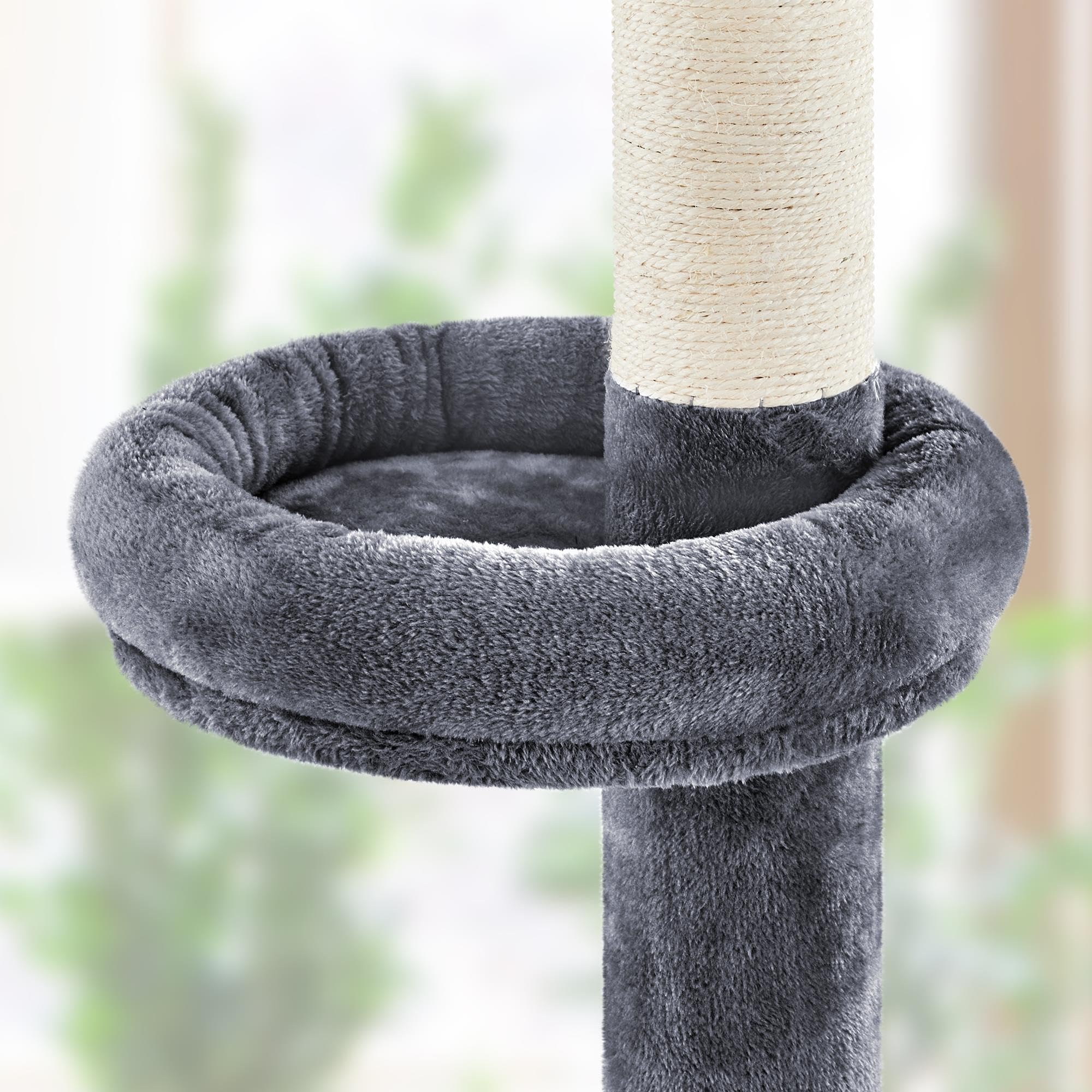 Abician Arbre à Chat du Plafond Poteau à griffer Réglable en Hauteur 226-265 cm avec Niche Chat Gris foncé