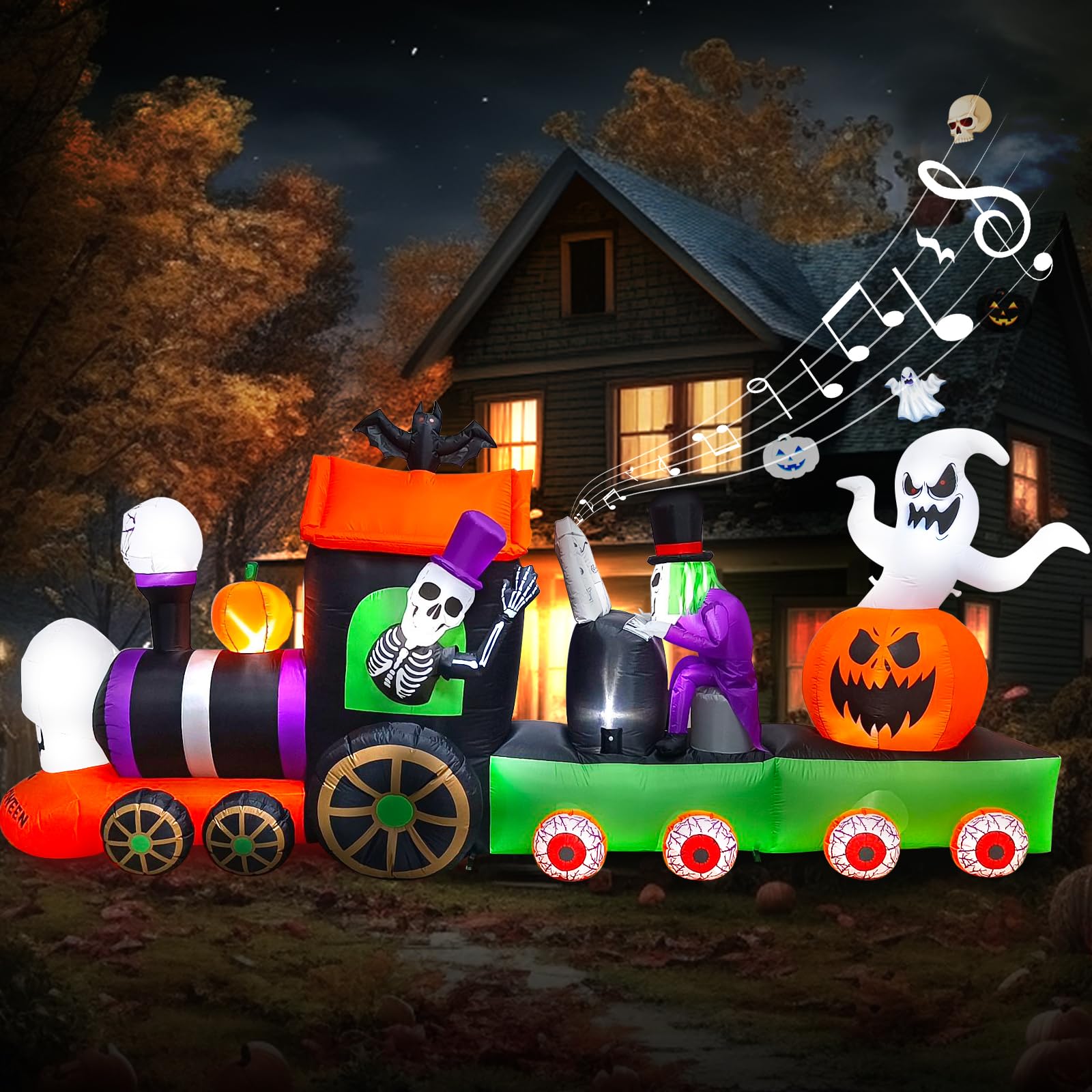 EBANKU 13Ft Halloween Inflatable Skeleton Ride Train Decorations