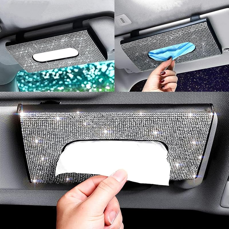 Porta-lenços para para-sol automotivo Guoord em couro PU com cristais, branco, SP-CVT
