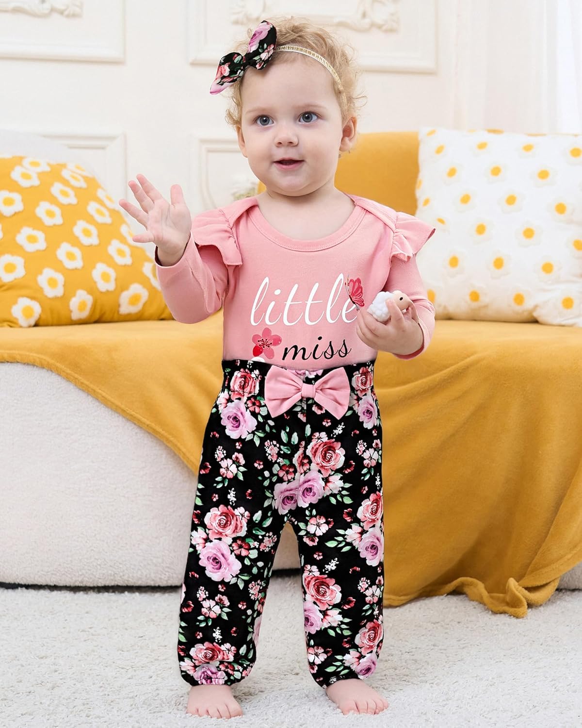 Baby Girl Clothes Newborn Infant Cotton Ruffle Romper+ Floral Pants + Headband Sets Fall Winter Outfits - Image 6