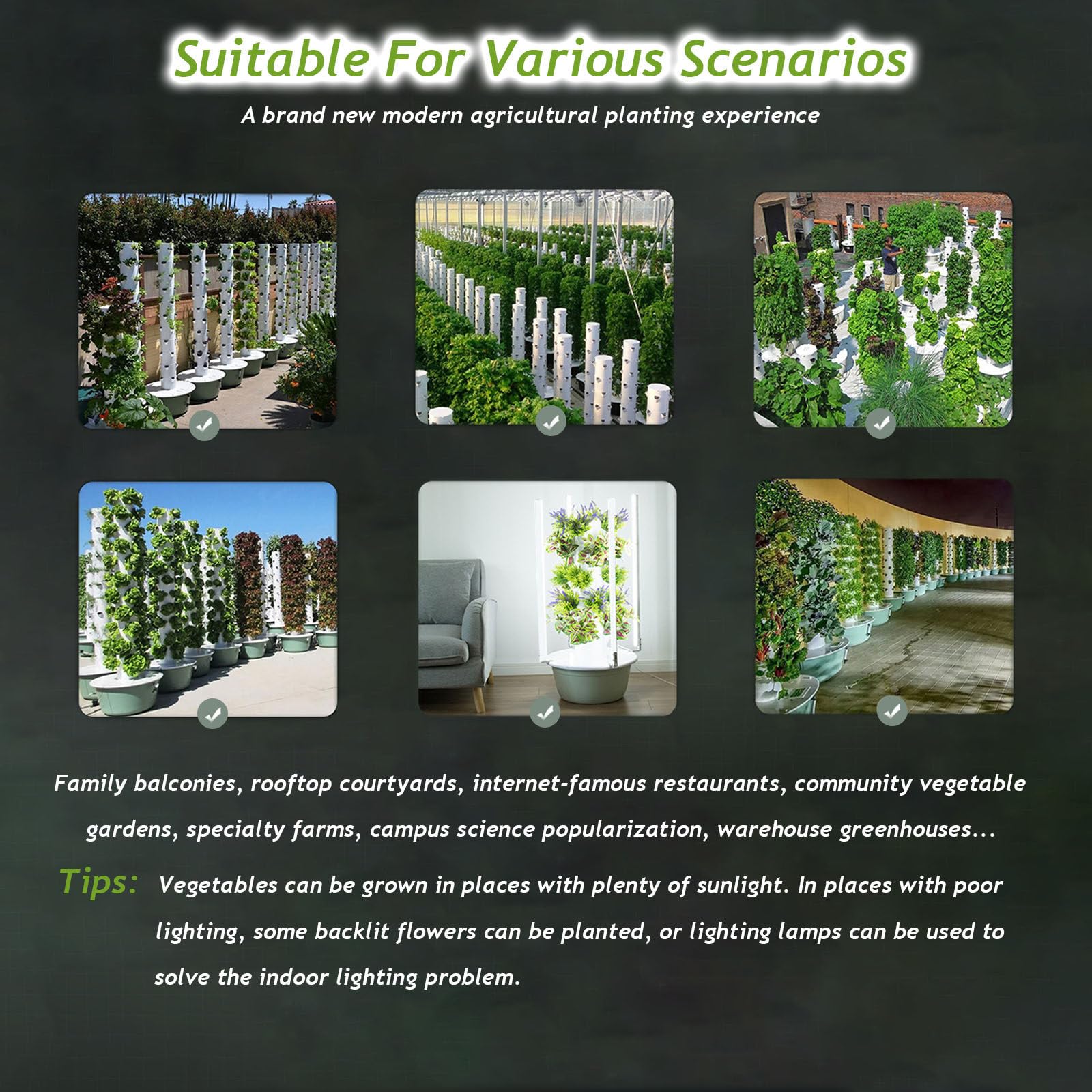 Sistema de cultivo hidropónico: torre de jardín automatizada para interiores con luces LED de crecimiento para cultivar verduras de hoja verde, melones y fresas