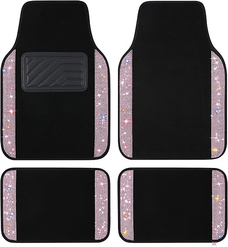 Tapetes de piso de diamantes de imitación brillantes para automóvil, tapetes de piso de automóvil de cristal brillante con almohadilla