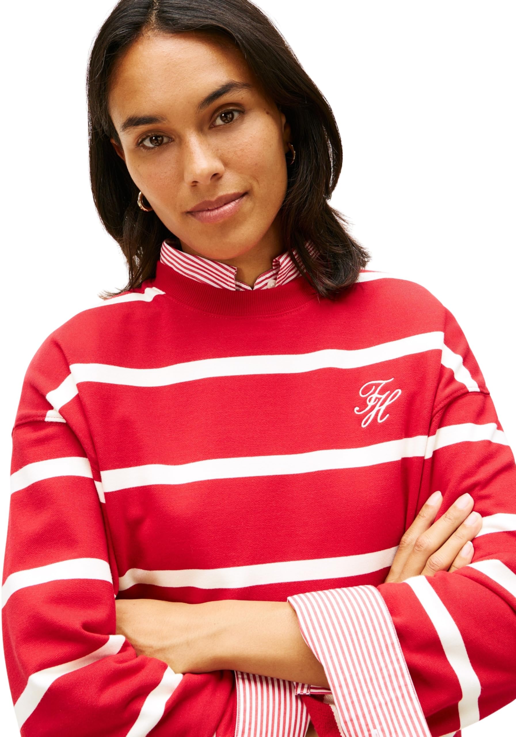 Tommy Hilfiger Damska bluza TH SCRIPT MDRN TERRY SWTSHRT WW0WW48431, czerwona (Primary Red/Calico Stp), XXL, Czerwony (Primary Red/Calico Stp), XXL