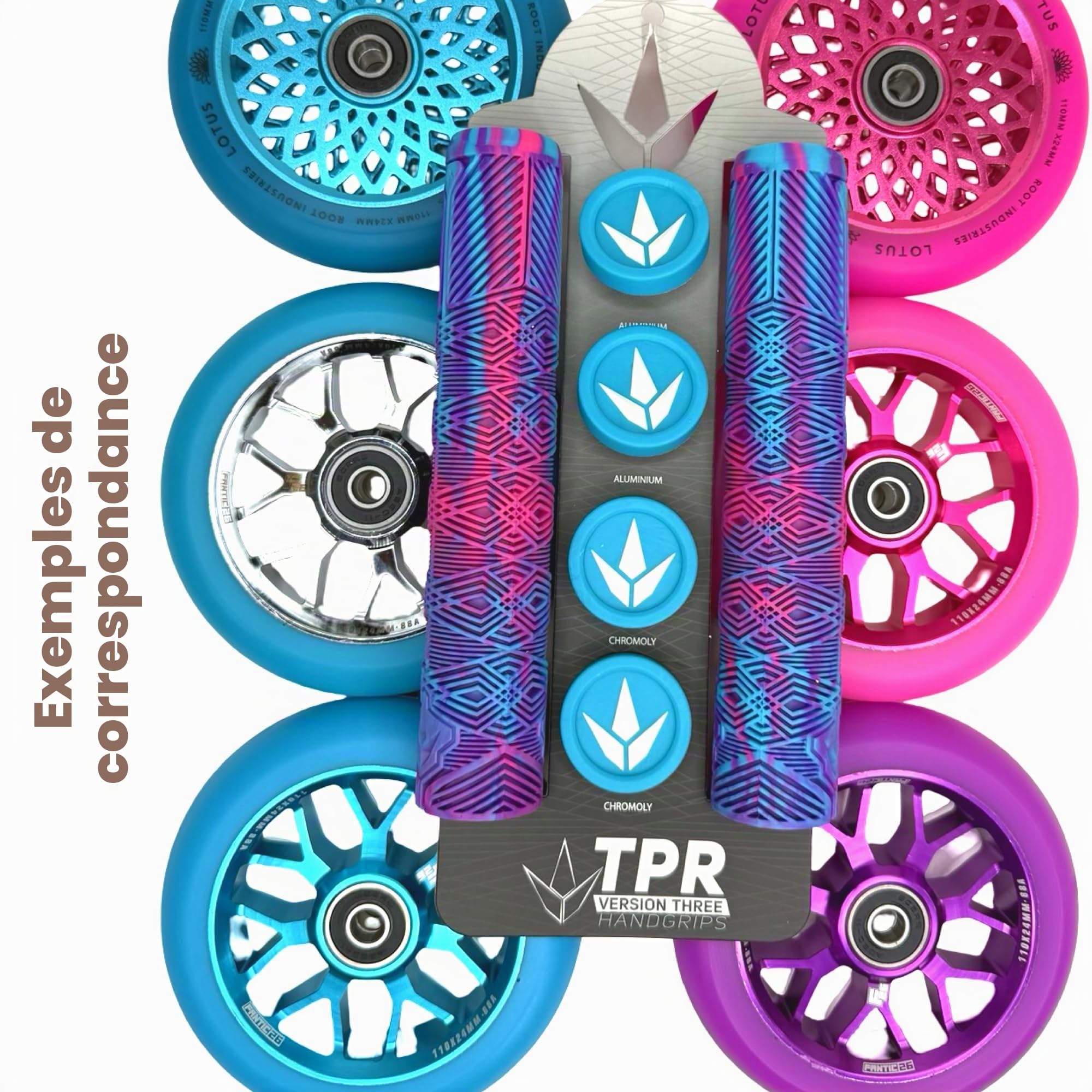 Blunt V3 Trottinette BMX Dirt Trick Tret Freestyle Roller V3 Poignées douces longues 160 mm avec 2 embouts de guidon 2 x 2 extrémités