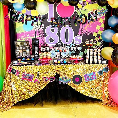 Miniatura 4 de Sursurprise Decoraciones de fiesta temática de regreso a los 80, pancarta de feliz cumpleaños de los años 80, suministros de fiesta de cumpleaños
