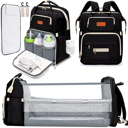 Gimars Sunshade Cloth Diaper Bag Backpack with Changing Station, Portable-Diaper Bag for Travel with Insulated Milk Bottle Pocket for Boy, Girl, Brand Register Gift
