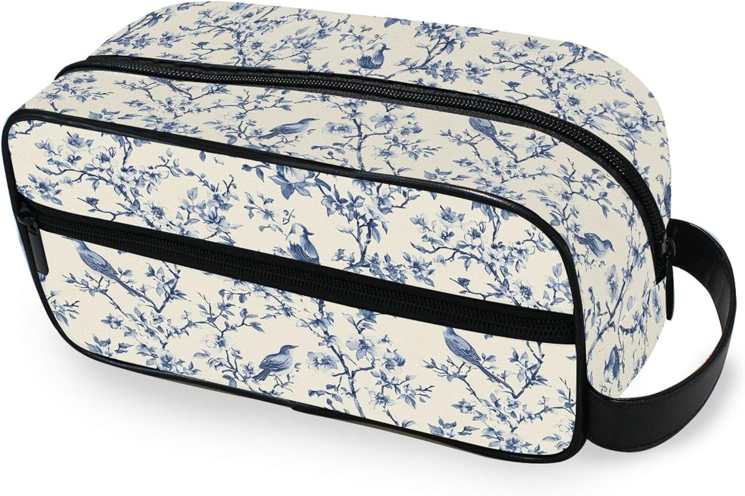 Burbuja Vintage Indigo Twig Bird Travel Toiletry Bag for Women Men, Portable Makeup Bag Organizer for Toiletries Accessories with Handle