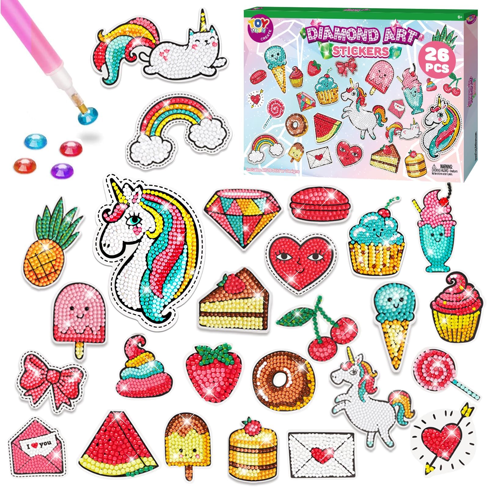 Diamond Painting Kits for Kids, Diamond Art for Kid, 26pcs Unicorn Diamond Painting Stickers, Gem Art and Craft Kits for Kids Age 3-6 8-12