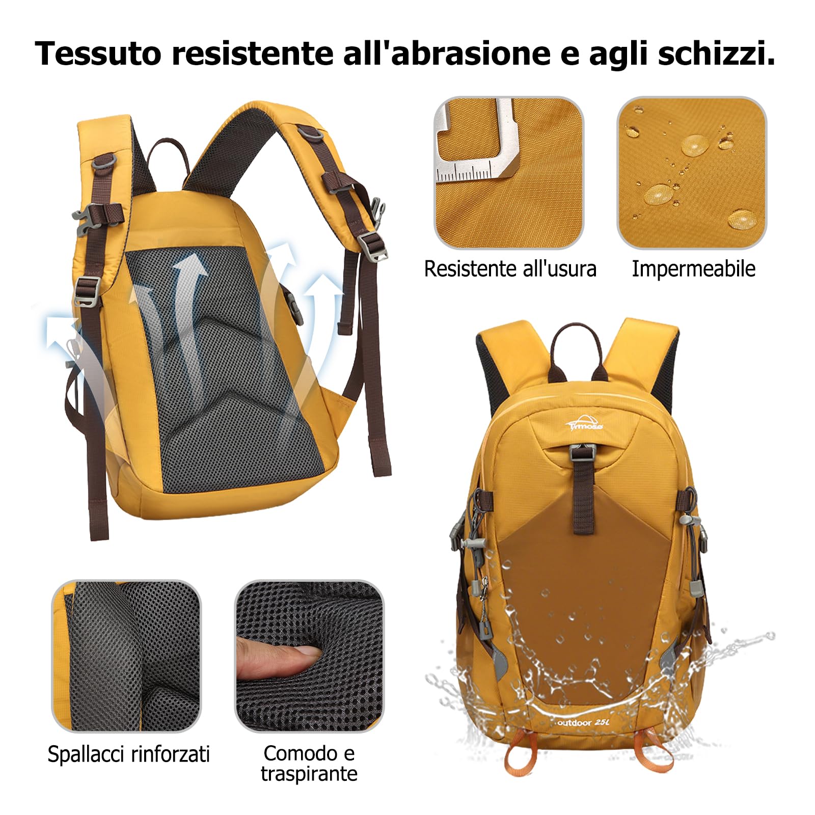 25L Zaino da Trekking Zaino Impermeabile Grande Zaini Leggero con Striscia Riflettente Tessuto Oxford Backpack per Donna Uomo Campeggio Arrampicata Viaggio Sport Nero