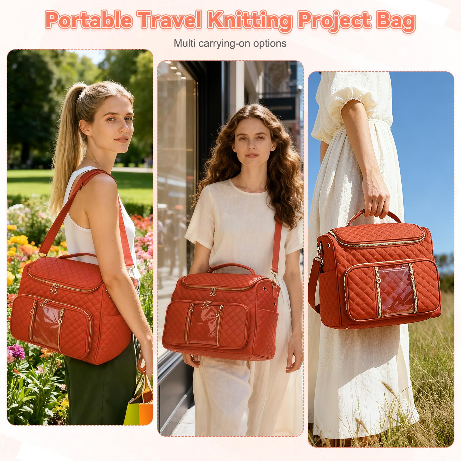 Aeelike Häkeltasche, große Stricktaschen zur Aufbewahrung von Wolle und Nadeln, Rot