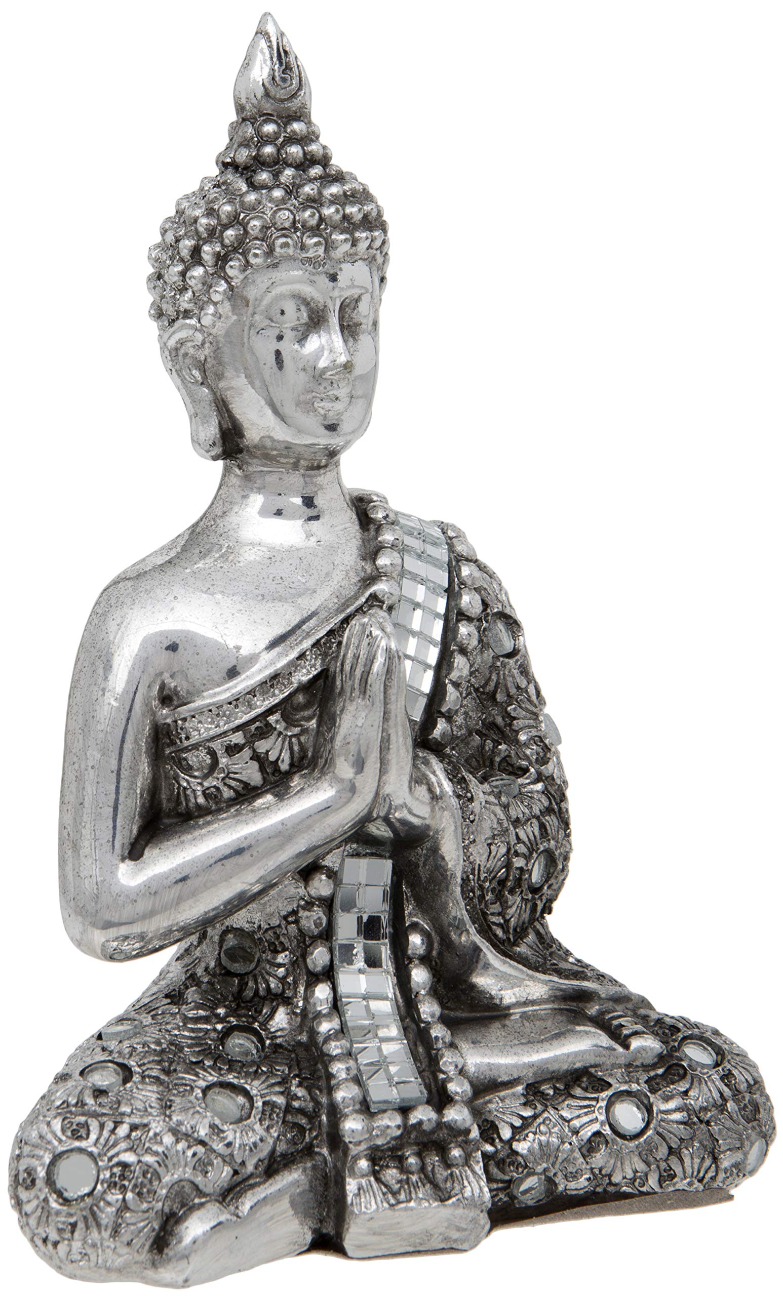 Thai Buddha with Reflective Silver Meditation Shawl with Hands Clasped -13 cm / 5.25-Inch