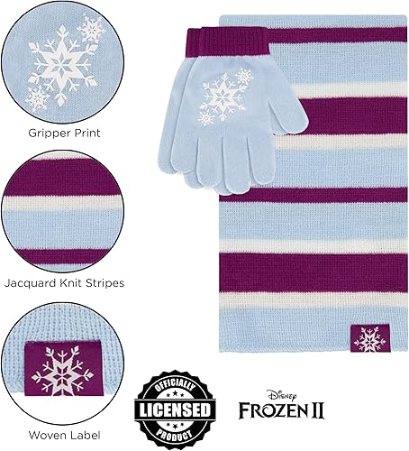 Miniatura 5 de Disney Frozen Girls - Conjunto de bufanda y guantes de invierno para niñas de 2 a 4 años, bufandas y guantes para niños de Frozen de Elsa y Anna, 4-7