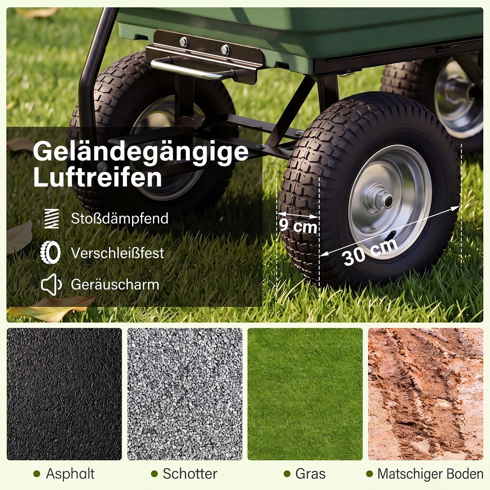 COSTWAY Bollerwagen, 400 kg | 125 L | Kippfunktion, Gartenwagen mit verstellbarem Griff & Luftreifen, Transportwagen Metall, Kippwagen Sackkarre, für Garten, Hof, Camping, 120x56x61,5 cm, Schwarz
