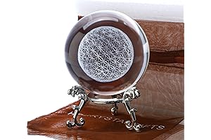 H&D HYALINE & DORA: 3D Laser Engraved Flower of Life Crystal Ball Paperweight with Stand