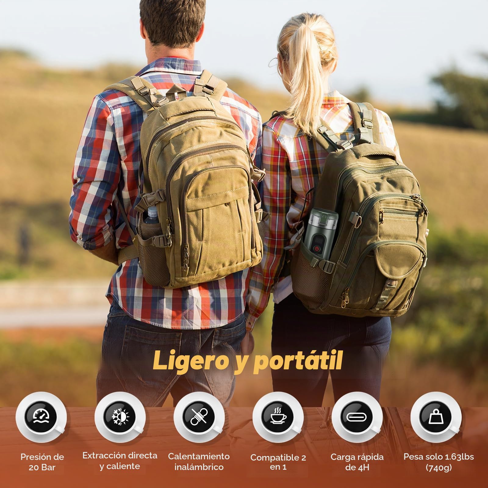 Cafetera Portatil Capsulas, Compatible con Cápsulas NS y Café Molido, Maquina de Cafe, Cafetera Capsulas Portatil, Calienta Agua Batería Recargable USB, Ideal Viajes, Camping y Oficina (Verde)