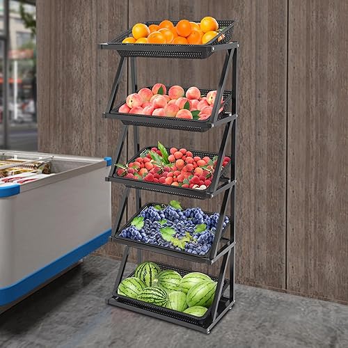Miniatura 4 de Cesta de frutas de metal de 5 niveles para almacenamiento de cocina, cesta de almacenamiento de verduras, cestas de verduras para soportes de cocina