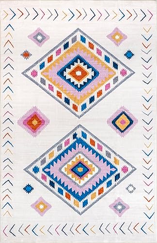 Miniatura 6 de nuLOOM Marj Southwestern - Alfombra infantil lavable a máquina, 4 x 6, color blanco multicolor