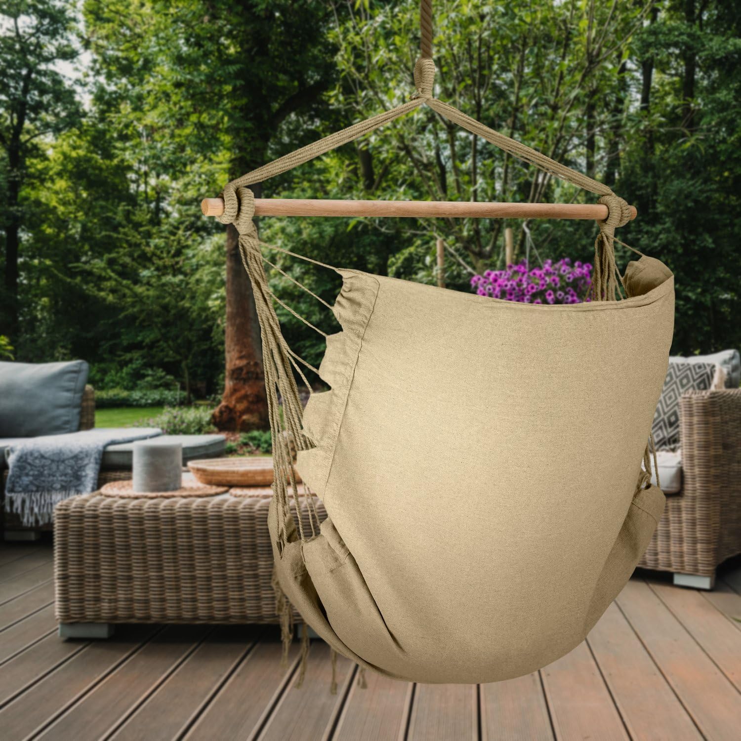 Fauteuil Suspendu Hamac 'Cloud' Outtec - Coton Épais, Macramé, Technologie AirFlow - Intérieur/Extérieur (150 Kg)