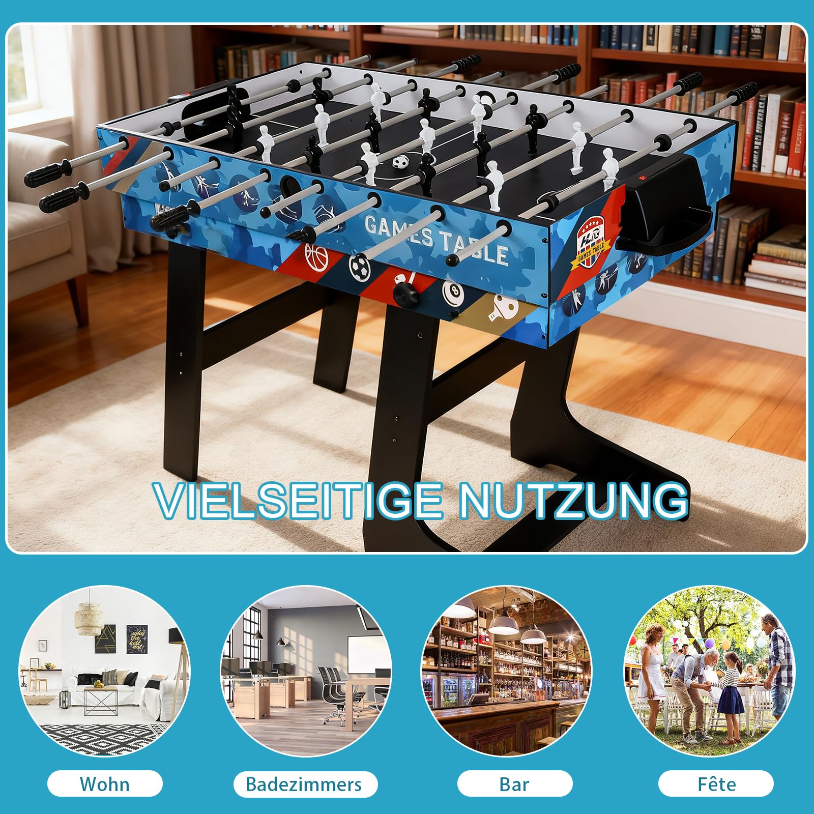 HLC 5 in 1 Multifunktionstisch Spieltisch Billiardtisch Tischkicker Fußballtisch Tischtennis Air Hockey Basketballspiel klappbar für Kinder