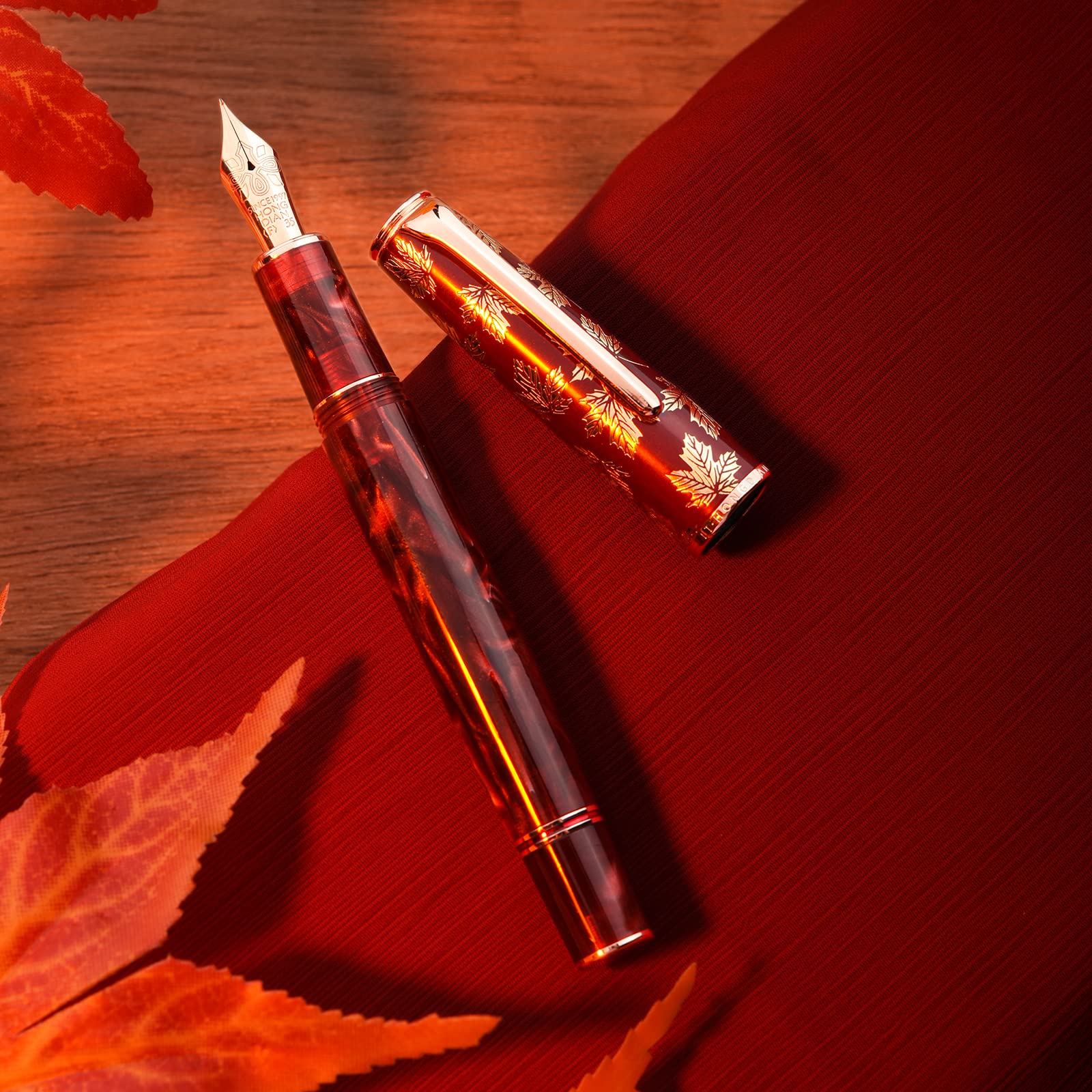 Hongdian N8 Rode Hars Vulpen Lange Blade Penpunt Klassieke Pen, Gladde Schrijven Pen met converter en Metalen Case