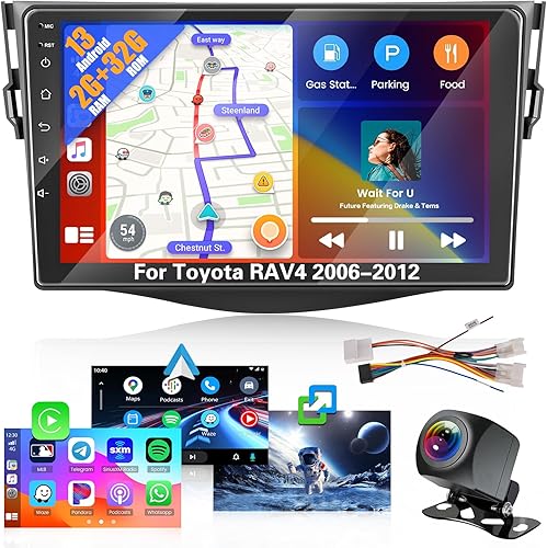 Miniatura 8 de Para 2006-2012 Toyota RAV4 Radio, Roinvou 2+32G Android 11 CarPlay Estéreo de coche con Android Auto 9 pulgadas Pantalla táctil Bluetooth Receptor
