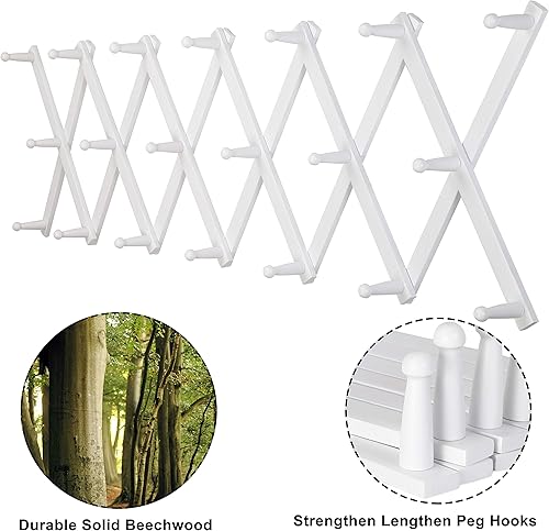 Miniatura 3 de Dseap Percha de pared de acordeón Perchero de madera montado en la pared, percheros para gorras de béisbol, estante para tazas, 20 ganchos de