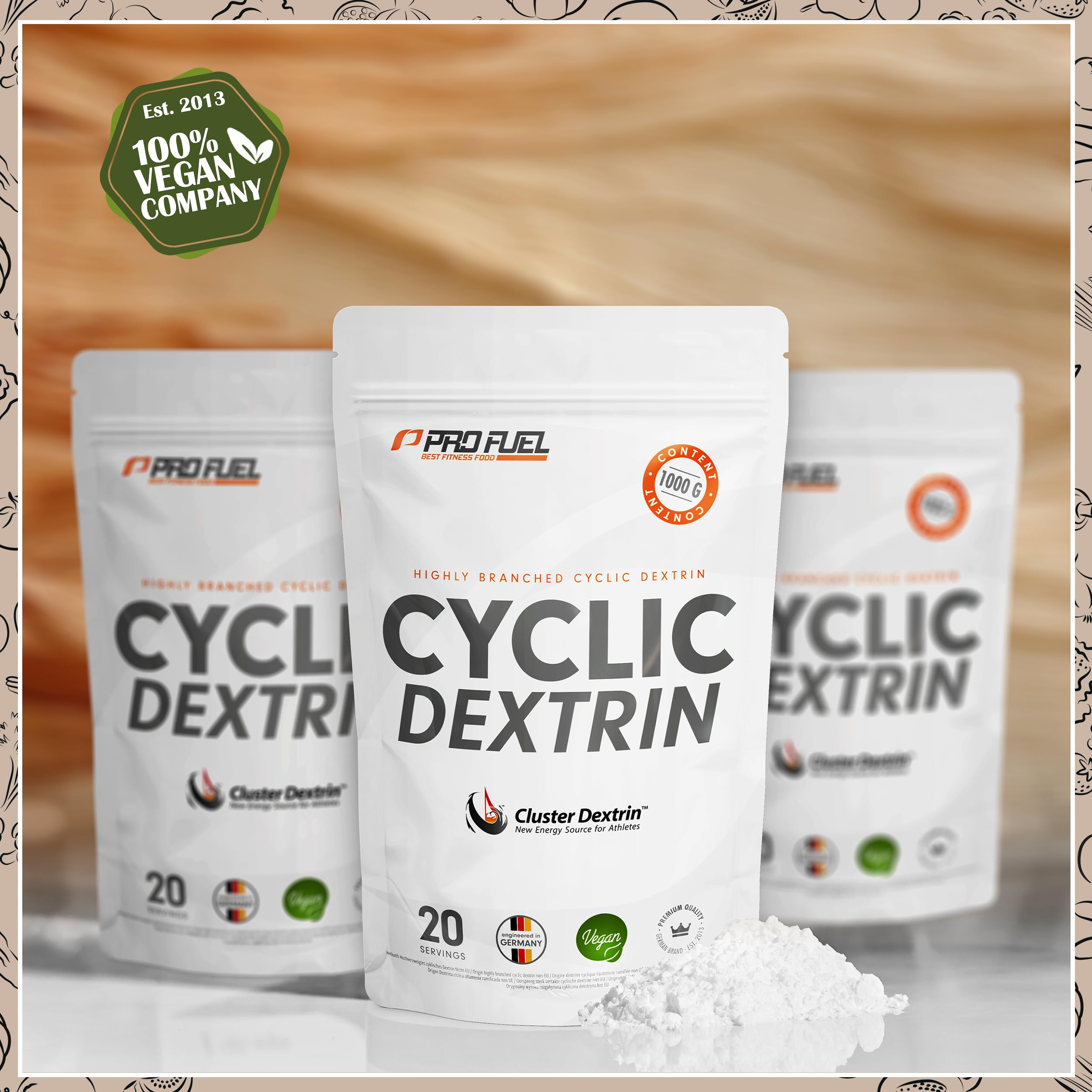 Cluster Dextrin® 1kg - hochverzweigtes zyklisches Dextrin (Highly Branched Cyclic Dextrin) - Cluster Dextrin® Premium Kohlenhydrate-Pulver als Alternative zu Maltodextrin - laborgeprüft - 20 Portionen