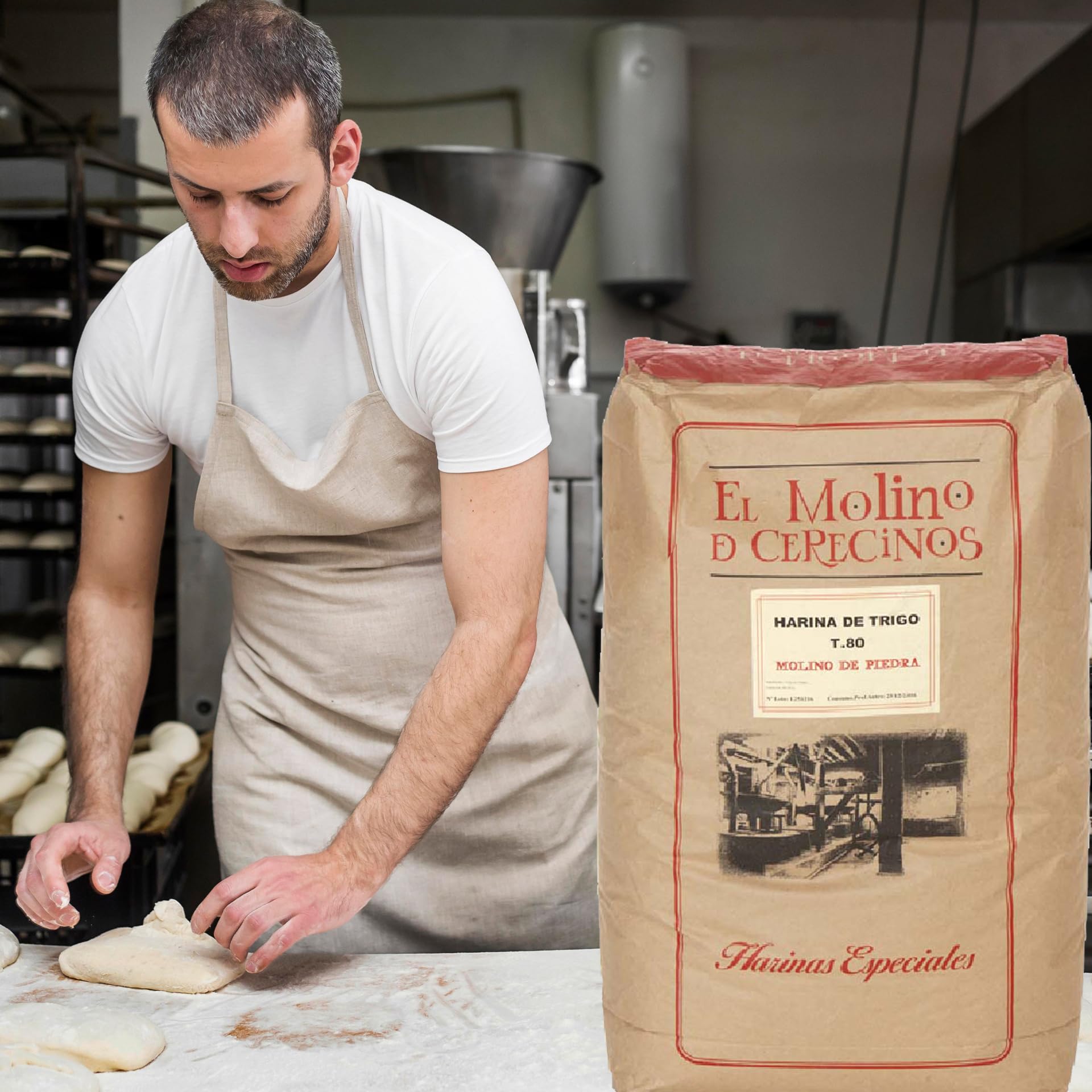 Harina de Trigo T.80 | Molida en Molino de Piedra | Fuerza Panadera W 200-250 | Especial para Pan y Pizza | Para Apasionados del Pan Artesanal | Ofrece Textura Delicada y un Sabor Profundo | 25kg