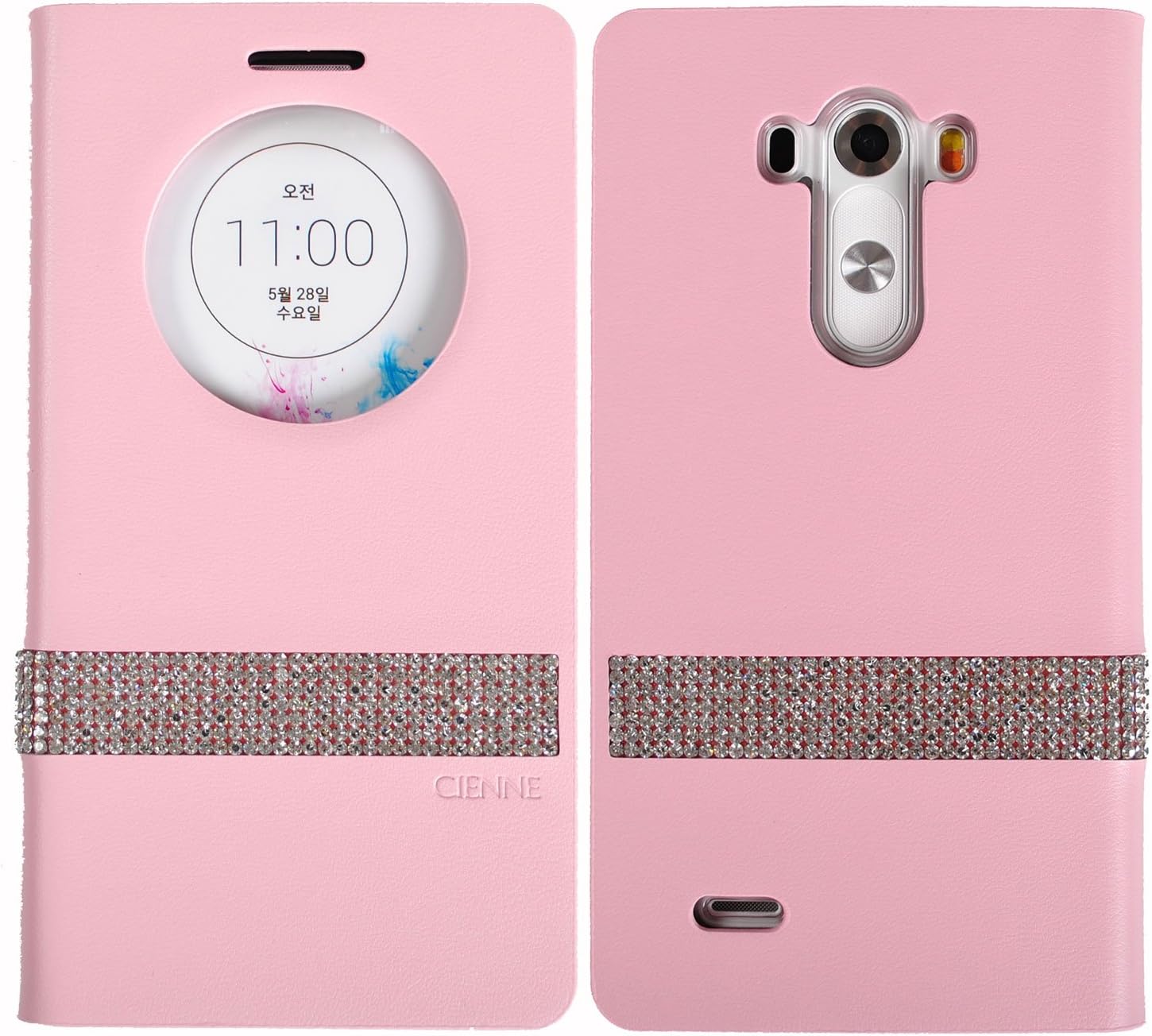 [Pink] Bling Case G3 [Quick Circle View] Genuine Cow Leather Cover Hand Made For LG G3