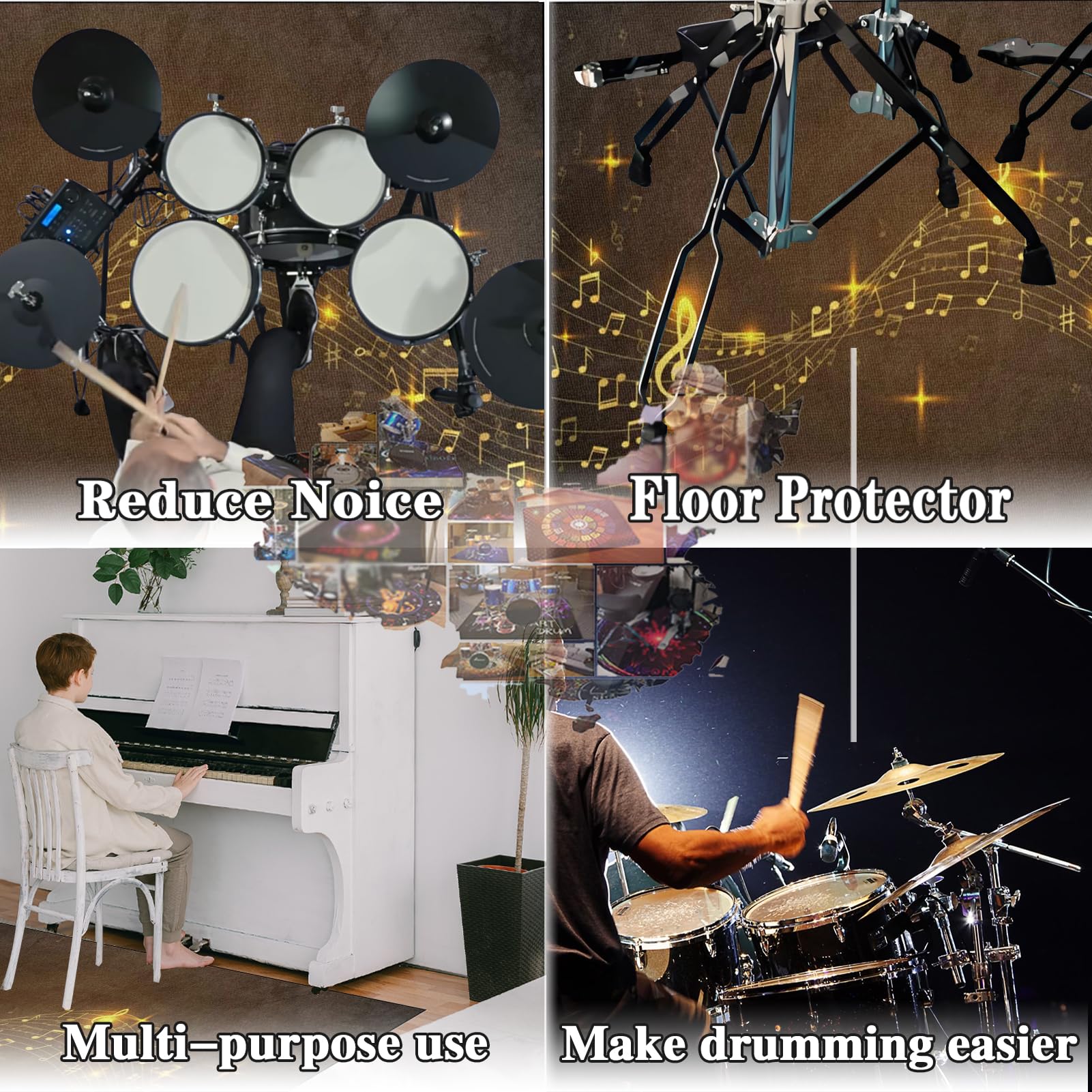 Schlagzeugteppich Elektrisches Schlagzeug Teppich Professionelles rechteckiges Schallschutz Trommelmatte Music Drum Teppich Carpet Innen und Außen 150 x 120 cm Trommelteppich für Studio Wohnung