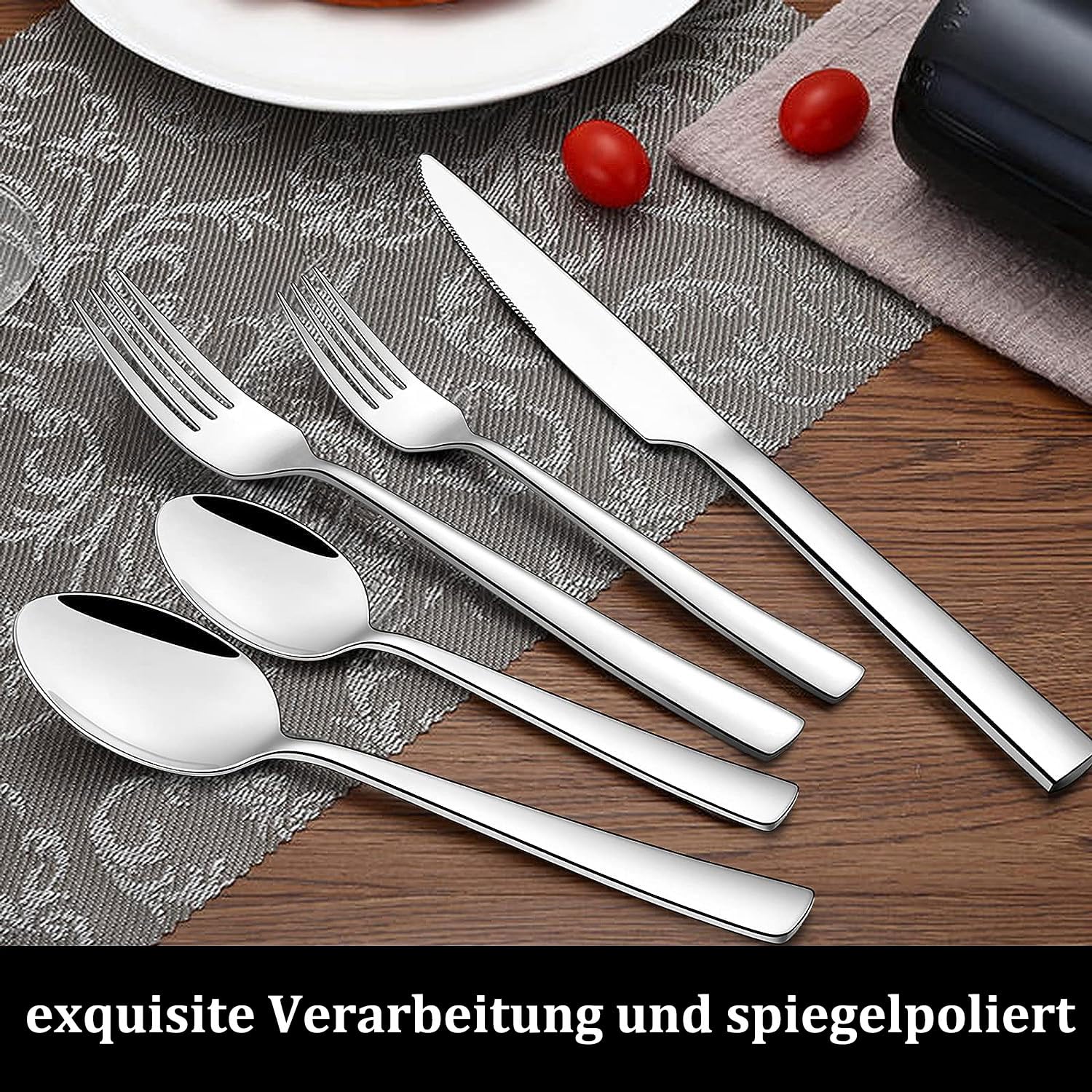 Besteck Set 12 Personen, 60 teilig Edelstahl Besteckset, Essbesteck Set mit Messer Gabel Löffel, Hochwertiges Edelstahlbesteck, Hochglanzpoliert & Spülmaschinenfest