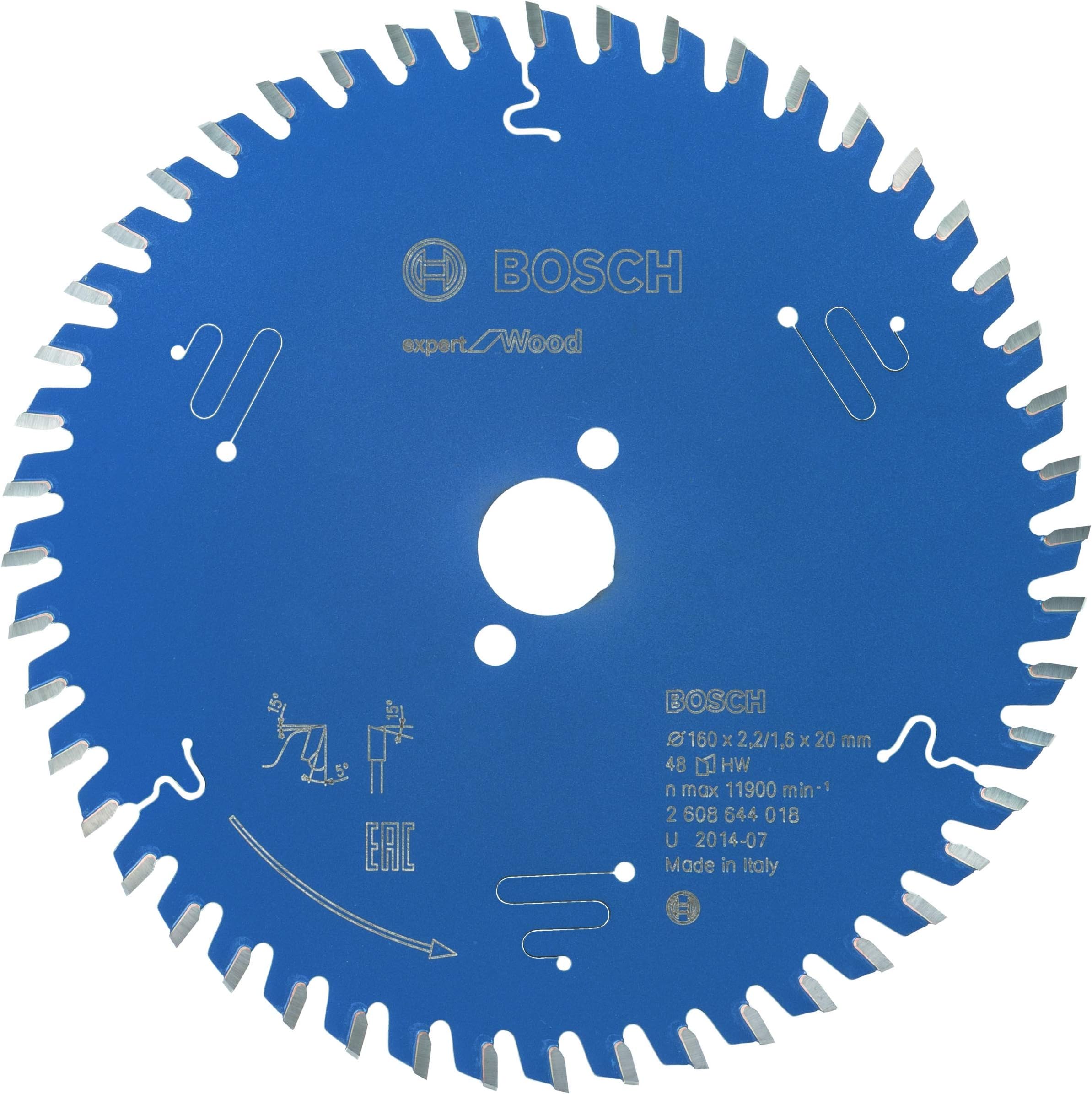 Bosch 2608644018 EXWOH 48 Tooth Top Precision Circular Saw Blade, 0 V, Blue