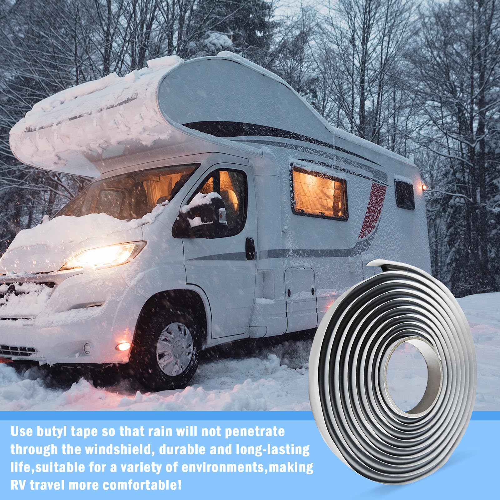Nastro Butilico Sigillante Impermeabile， 4mm x 8m Butilico Sigillante Autoadesivo Impermeabile per fune Fonoassorbente per Auto, Camper, parabrezza, portiera