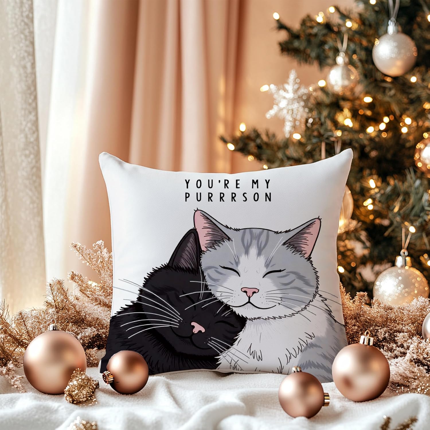 Funny Cat Valentine's Day Pillow Covers 18x18, Cat Lover Gifts, Valentine's Day Gifts Anniversary for Her Him Girlfriend Boyfriend Husband Wife Friends Bestie, Cat Valentine's Day Decorations