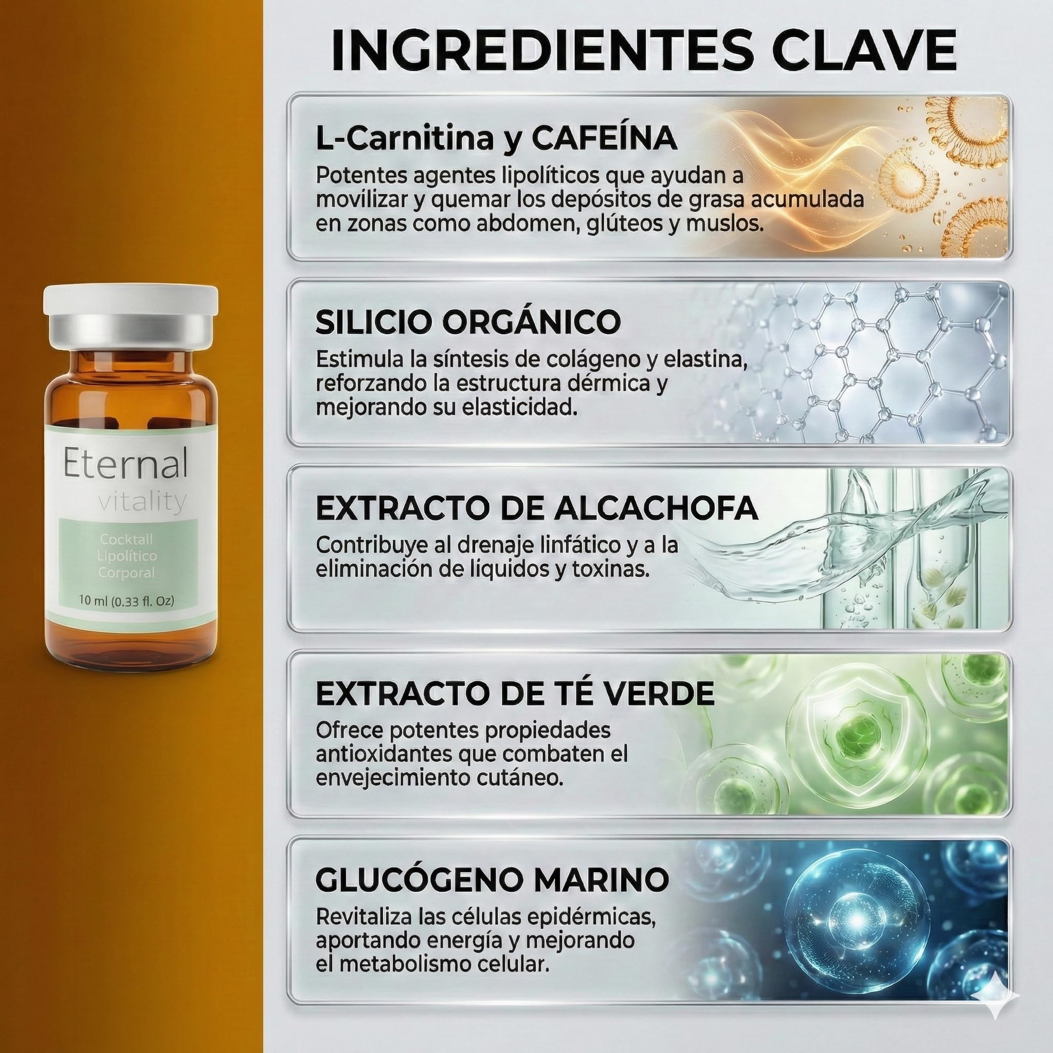 Anticelulítico Reductor Potente – Cocktail Corporal Lipolítico, Ampolls de 5ml, quemagrasas Abdominal, Reductor y Reafirmante para celulitis piernas y glúteos (3 Viales)