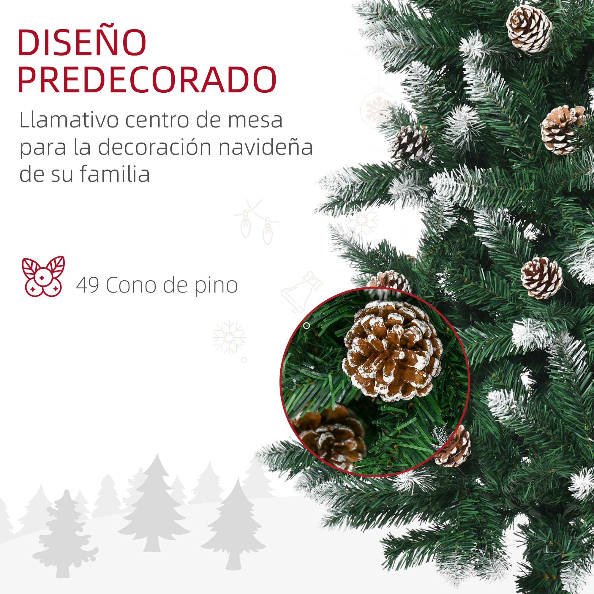 HOMCOM Árbol de Navidad Artificial de Nieve 180 cm Ø73x180 cm Verde Blanco