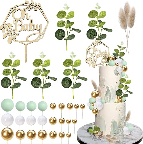 Vista 13 de 47 piezas de madera Oh Baby Cake Topper Boho Cake Toppers Balls Baby Shower Decoraciones para recién nacido, cumpleaños, boda, revelación de género