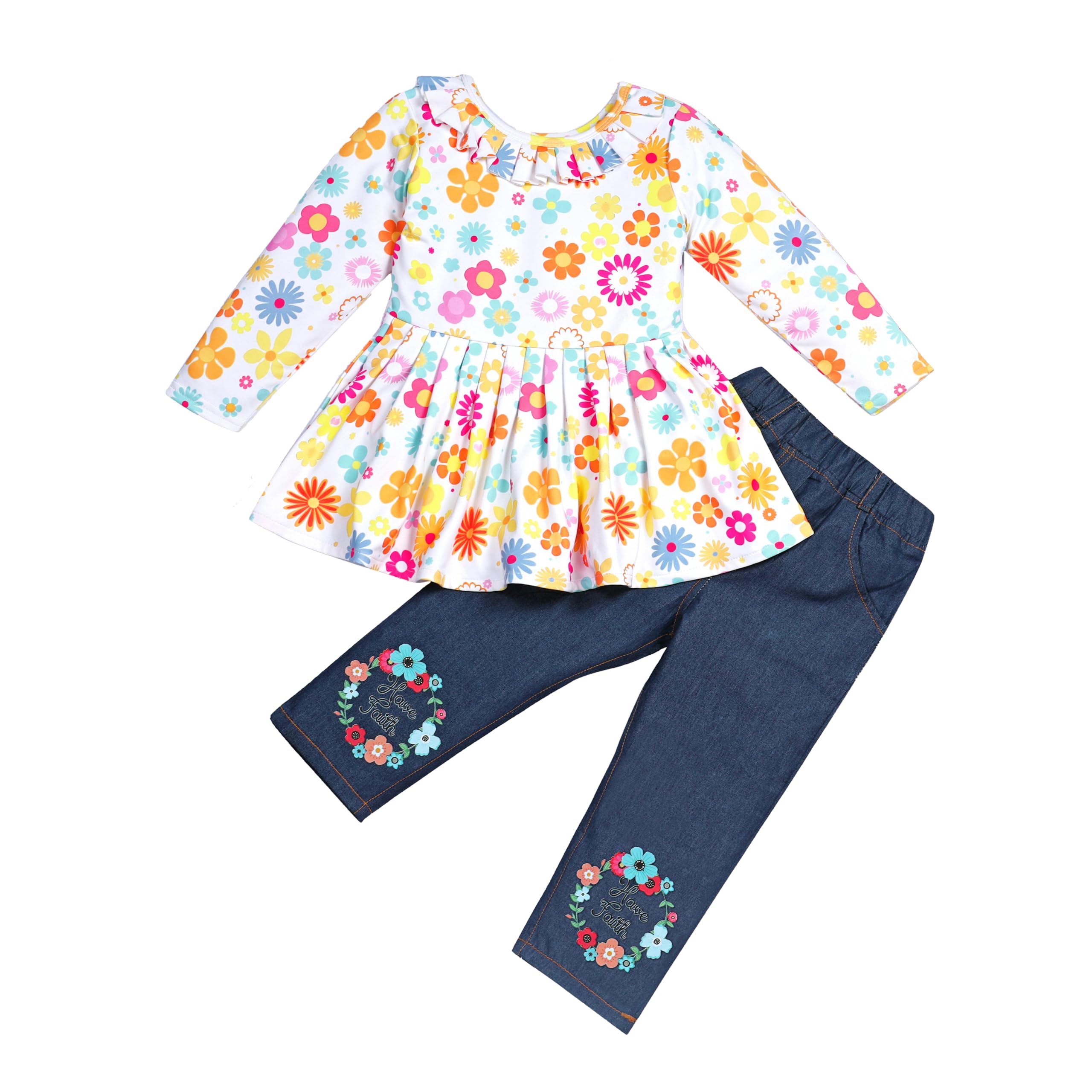 Baby Girls Top Denim Pant kids top bottom set | combo set | for kids baby girls |Dress type top and leggings type pant set |Polycotton |child clothing set-image-0